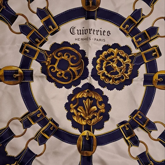 Authentic HERMES Scarf Silk Navy & Yellow